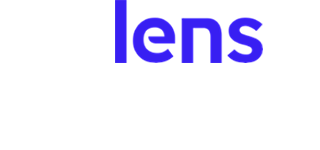 Lens logo: lowercase blue letters spelling 'lens'.